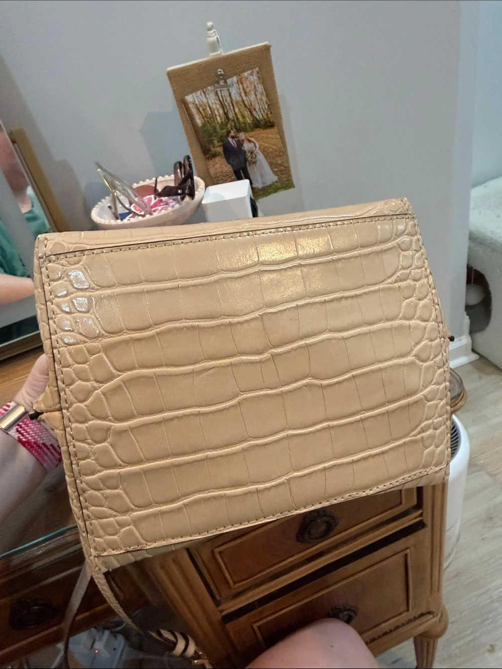 Michael Kors Tan Crossbody Bucket Bag with Croc-Trim
